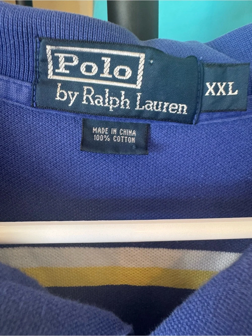 Polo Ralph Lauren Blue Yellow Striped Cotton Polo Shirt Men’s XXL (Read Desc)